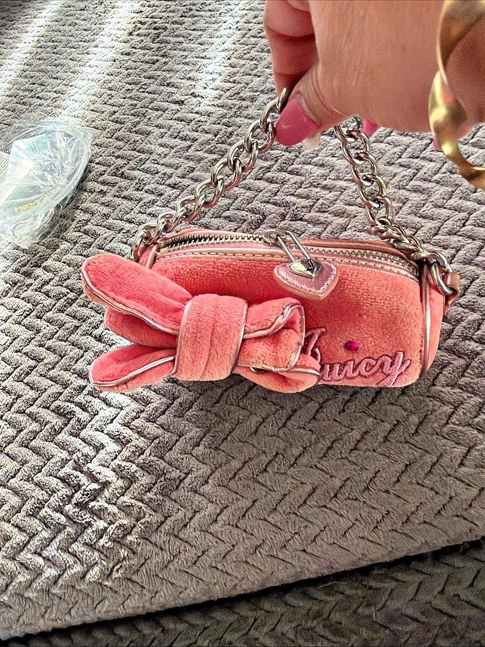 Juicy Couture Girlie Royalty Barrel Bag Pink Velvet Bow Mini Bag